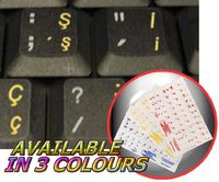 Turkish Q Keyboard Stickers with Yellow Lettering ON Transparent Background