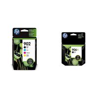 HP 902 Black, Cyan, Magenta & Yellow Ink Cartridges, 4 Cartridges (T6L98AN, T6L86AN, T6L90AN, T6L94AN) & 906XL Black Ink Cartridge (T6M18AN) for HP OfficeJet Pro 6968 6970 6975 6978