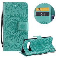 PU Leather Wallet Case for Samsung Galaxy S10 5G 6.7",Flip Case for Samsung Galaxy S10 5G 6.7",Moiky Pretty Green Mandala Sun Flower Embossed Cover with Card Slots Shock Absorbing Protective Case