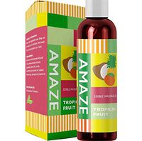 Edible Massage Oil and Lubricant for Women and Men - Tropical Fruit Massage Oil with Coconut Oil + Sweet Almond Oil + Jojoba Oil for Anti-Aging + Anti-Cellulite Skin Benefits - Relax Muscles & Joints
