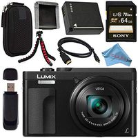 Panasonic Lumix DC-ZS70 DC-ZS70/K Digital Camera (Black) + DMW-BLG10 Lithium Ion Battery + Sony 64GB SDXC Card + Small Carrying Case + Flexible Tripod + Micro HDMI Cable + Memory Card Wallet Bundle