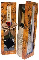 Champagne Gift Box x2 - Reusable Caddy - Easy to Assemble - No Glue Required - Ribbon Tie and Gift Tag Included - Vintage World Map & Lid with Window Design - Pomerol - EZ Gift Box by Endless Art US