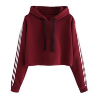 GHrcvdhw Autumn Womens Solid Striped Hoodie Pullover Jumper Long Sleeve Casual Hooded Sports Sweatshirt Tops Wine