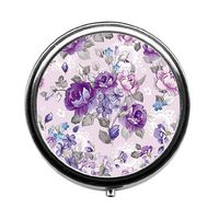 Qien BaiSei Abstract Background with Flowers Pill Box/Pill Case-Round Pill Box/Case- Three-Compartment Pill Box/Pill Case