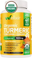 Wellixir Organic Turmeric Supplement – Curcumin with Bioperine Capsules – 120 Veggie Caps with Ginger Root Extract, Curcumin and Turmeric for Joint Health – 95% Curcuminoids Formula