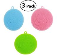 FRECI Silicone Washing Brush Dish Wash Scrubber for Kitchen Wash Pot Pan Dish Bowl Wash Fruit and Vegetable,3 Pack(Blue Green Pink)