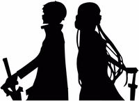 Sword Art Online Anime - Kirito and Asuna Silhouette - Vinyl 6" tall (Color: BLACK) decal laptop tablet skateboard car windows stickers - by So Cool Stuff