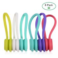 E-Clip Magnetic Cable Winder Earphone Wrap Cord Organizer Soft Silicone for Headphones/Date USB Cable Ties for Management of Headsey Cables, Bookmarks, Keychain (White+Blue+Green+Purple+Red+Blue)