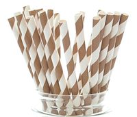 Brown Vintage Stripe Paper Straws - 25 Pack - Use As Cake Pop Stick, Drinking Straws or Cupcake Topper, Brown Striped Straws