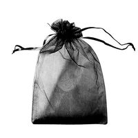 VOBAGA 100 PCS Sheer Drawstring Bag 4" x 6" Gift Organza Jewelry Pouches Black Candy Sack for Christmas Wedding Party