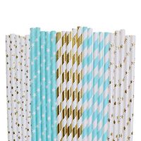 Twinkle Twinkle Little Star Paper Straws (gold foil small star,light blue with white star,gold foil stripe,light blue stripe,gold foil star, 25)