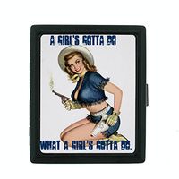 Perfection In Style Metal Cigarette Case Vintage Cowgirl Design 004