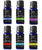 Radha Essential Oil Blends Set - 100% Pure and Natural Kit for Aromatherapy Sea of Thieves, Stress Free, Rest & Relax, Breathe Easy, Cheer, Happy Citrus, Great Gift - 6/10 ml