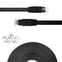 Cat6 Ethernet Cable 1ft 10-Pack Flat Network Internet Cord, Solid High Speed Patch LAN Wire Rj45 Connectors, UTP, Faster Than Cat5e/Cat5, Black