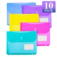 10 Pack Poly Binder Pocket with 1-Inch Gusset, Side Loading,Letter Size, Pocket Folders Poly Envelopes Clear Document Folders for 3 Ring Binder with Label Pocket & Velcro for School Home Office