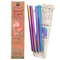 Rainbow Stainless Steel Smoothie Drinking Straws with Unicorn Travel Case | 4 Bubble Tea or Smoothie Straws | Comes with Straw Cleaner and Unicorn Bag