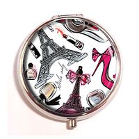 LCTCKP Perfume Eiffel Tower Shoes Cameras and Lipstick Custom Fashion Hot Round Pill Box Decorative Metal Western Medicine Tablet Container Box