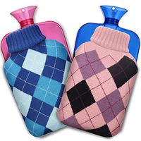 Hot Water Bottle, QIBOX Classic Rubber Hot Water Bag Bottle with Knit Cover, Great for Pain Relief, Hot & Cold Therapy, Gift for Girls Babies Christmas Gift Exchange Party 2-Pack