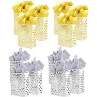 UNIQOOO 12Pcs Gold Sliver Polka Dots Metallic Foil Gift Bags, w/12 Sheets Match Tissue Paper,For Gift Wrapping Wedding Birthday Party Favor Bags, Gift Giving Thank You Paper Bags, Large12.5x10.5x4Inch