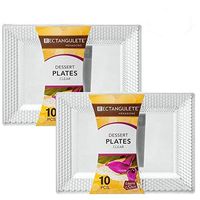 [20 Count - 7.5 Inch Plates] Rectangulete Hexagons Designer Tableware Heavyweight Plastic Clear Rectangle Dessert Plates With Designed Border, Party & Wedding, Event Disposable Dishes