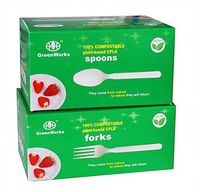 GreenWorks Compostable 100 Forks and 100 Spoons, Large CPLA Biodegradable Bio-Based Plastic Disposable Cutlery Set