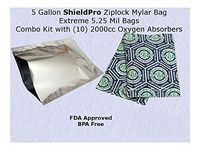 (10) 5-Gallon 5.25 Mil Genuine Mylar Ziplock Bags + (10) 2000CC Oxygen Absorbers