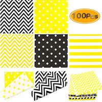 UPlama 100PCS Disposable Paper Party Napkins 2-Ply 5 Assorted Designs Striped Chevron Polka Dot Yellow Black Cocktail Napkins For Birthday,Graduation,Wedding, Holiday Celebrations (6.5" x 6.5" Folded)