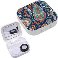 Portable Contact Lens Case Box Travel Kit Mirror + Bottle + Tweezers Container Holder [ Beautiful Indian Floral Paisley ]