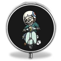 Skull Pill Case, Round Stainless Drug Organizer Container Medicine Cover for Pocket Daily&Weekly
