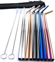 10Pcs 10.5" Colored Metal Straw Set, Food-Grade Stainless Steel Momo Reusable Ultra-Long Drinking Straws for Cold Beverage, 20oz 30oz Tumblers Ramblers. Includes 2 Free Brushes