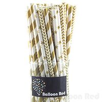 Biodegradable Paper Drinking Straws (Premium Quality), Pack of 150, Combo - Gold/Striped & Chervon & Stars