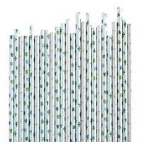 Palm Springs Paper Straws with Flamingo Straws, Tropical Leaves Straws and Cactus Straws, made in America by REVEL & Co, package of 50 straws