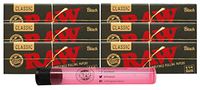 RAW Black Natural Unrefined 1 1/4 Rolling Papers (6 Packs) with Rolling Paper Depot Kewl Tube