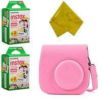 Fujifilm Instax Mini Bundle - Instant Film 40 Prints (2 Twin Packs) + Case for Fuji Mini 9, Mini 8+, Mini 8 Camera (Pink)