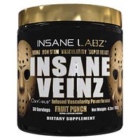 Insane Labz Insane Veinz Gold, Nitric Oxide Non Stimulant pre Workout Powder, Loaded with Hydromax, Nitrosigine, Increases Vascularity and Blood Flow, 30 Srvgs, Fruit Punch