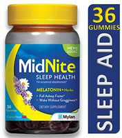 MidNite Gummies, Drug-Free Sleep Aid, Cherry Flavored, 36 Gummies, Melatonin & Herbs Dietary Supplement,