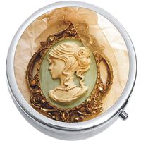 Teal Gold Cameo Medicine Vitamin Compact Pill Box