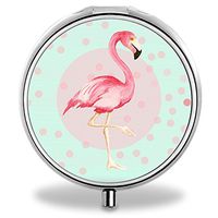 Flamingos Pill Case, Round Stainless Drug Organizer Container Medicine Cover for Pocket Daily&Weekly