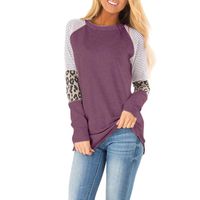 ANJUNIE Women Casual T Shirt Leopard Printing Patchwork Long Half Sleeve Tank Top Pullover Sweatshirt(Purple,M)