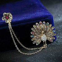 Stylish Rhinestone Flower Peacock Double Chain Tassels Brooch For Women Brooch Daily Popular Creation Aesthetic Beauty Jewerly Cheap Design Style Styling