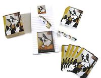 Dog Lover's Gift Set! - 4 Piece Bundle- One Custom Fine Art Writing Pen, One Matching Magnetic List Pad, One Matching Decorative Magnet, One Matching Deck Playing Cards (Boston Terrier)
