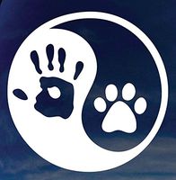 YING YANG HUMAN HAND DOG PAW LOGO VINYL STICKERS SYMBOL 5.5" DECORATIVE DIE CUT DECAL FOR CARS TABLETS LAPTOPS SKATEBOARD - WHITE