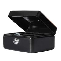 Small Cash Box with Key Lock, Decaller Portable Metal Money Box with Double Layer & 2 Keys for Security, Black, 6 1/5" x 5" x 3", QH1509XS