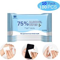 Alcohol Wipes Portable Design (10 Packs, 100 Pcs) Wet Wipes 75% Alcohol Cleaning Wet Wipes for Family Daily Protection Hand Cleaning Travel Office Electronics School All Purpose (10 Packs-100Pcs)