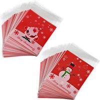 Sumind 200 Pieces Self Adhesive Cellophane Treat Bags Christmas Cookie Bags Plastic Candy Bags Small Red Gift Bags for Christmas Party Bakery Biscuit Bags