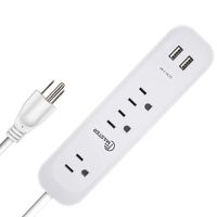 Surge protector power strip with USB Port ,6FT Cord Straight Plug 3 AC Outlets, 2 USB Outlets(2.4A /5V 12W), White