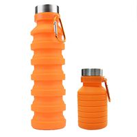Collapsible Water Bottle, Reuseable 550ml BPA Free Silicone Foldable Water Bottles for Travel Gym Camping Hiking, Portable Leak Proof Sports Water Bottle with Carabiner - Orange