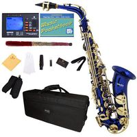 Mendini by Cecilio MAS-BL+92D+PB Blue Lacquer E Flat Alto Saxophone with Tuner, Case, Mouthpiece, 10 Reeds and More