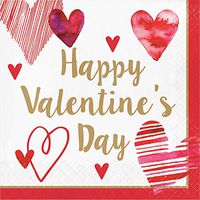 Creative Converting 335239case Watercolor Hearts Valentine's Day Napkins, 6.5", Multicolor