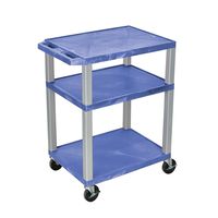 Offex Rolling Multi-Purpose 34-Inch Tuffy AV Cart with 3-Storage Shelf, Nickel Legs and Electric 4-Inch Heavy Duty Casters, Blue (OF-WT34BUE-N)